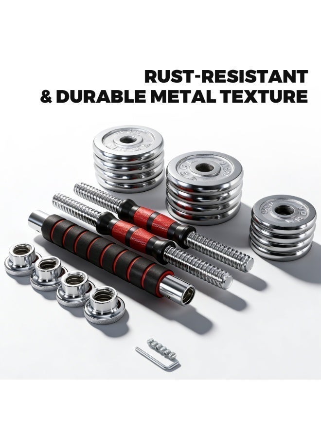 يورك فيتنس 15 كجم-طقم أوزان دمبل كروم  قابل للتعديل مع وصلة بار لتمارين رفع الأثقال مع شنطة حمل، أحمر - Image 3