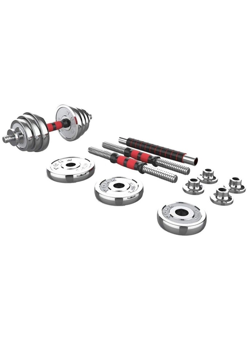 15KG-Adjustable Chrome Dumbbell and Connecting Rod Set for Weightlifting Workout With Box, Red