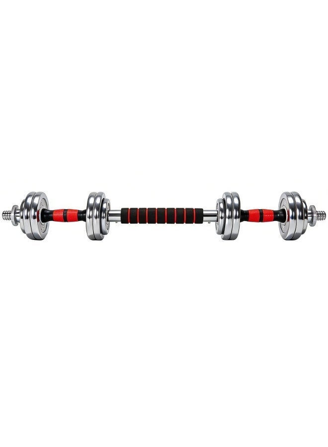 15KG-Adjustable Chrome Dumbbell and Connecting Rod Set for Weightlifting Workout With Box, Red