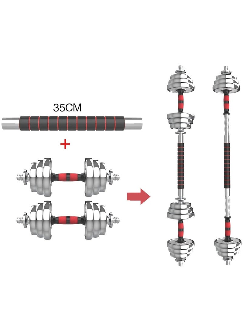 15KG-Adjustable Chrome Dumbbell and Connecting Rod Set for Weightlifting Workout With Box, Red