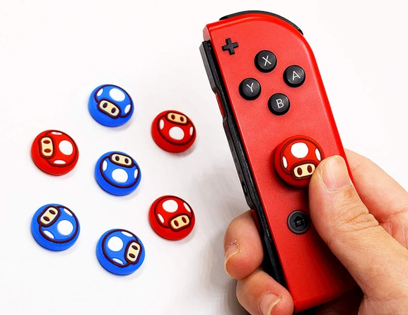 4PCS Silicone Cute Thumb Grip Caps Cover Ergonomic Joystick Caps Analog Thumb Stick Caps for Switch NS Joy Con/Switch Lite Controlle Blue & Red Mushroom