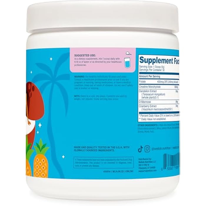 Wellah Creatine for Women (50 Servings) Blue Hawaii - 3g of Creatine Monohydrate Powder with Dandelion & Cranberry Extract - Image 3