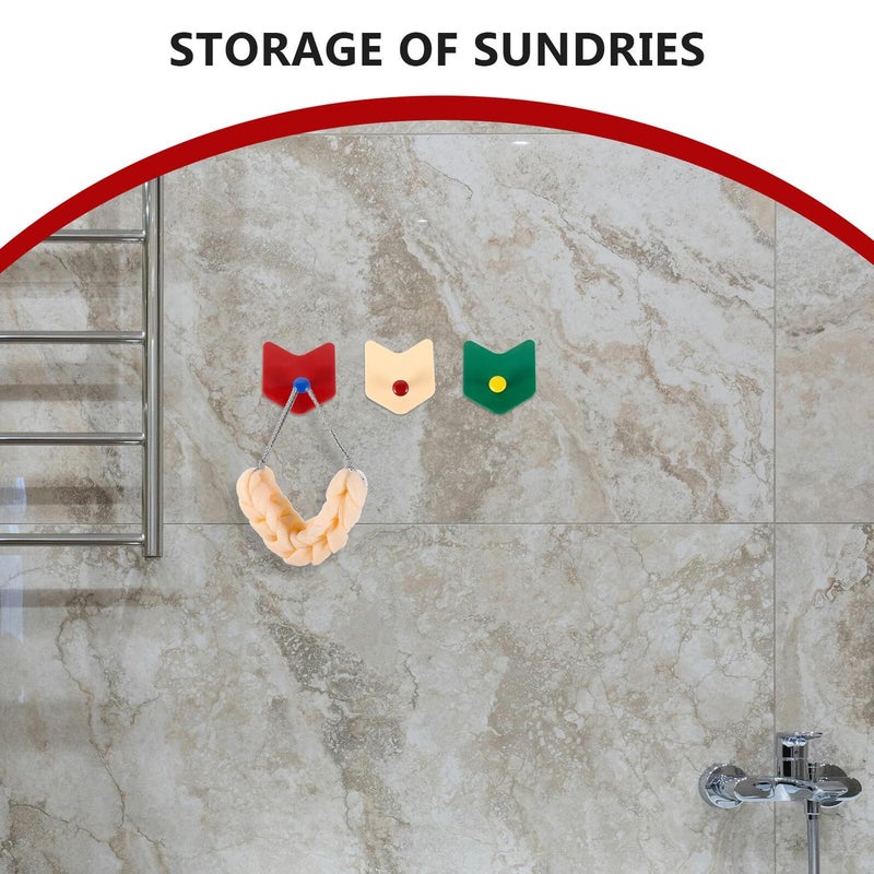 No Drill Sticky Wall Hooks 3pcs Plastic Adhesive for Towels Keys Home Organization Random Color - Image 4