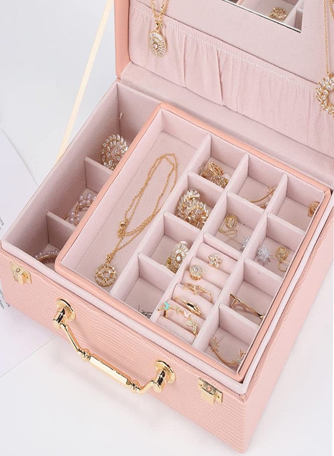 SIBY Leather Jewelry Organizers Storage Box For Necklaces Earrings Rings Bracelets Watches|Bangle Box For Women With Removable Tray|Jewelry Boxes With Two Layers Display For Girl'S Gift, Pink - Image 3