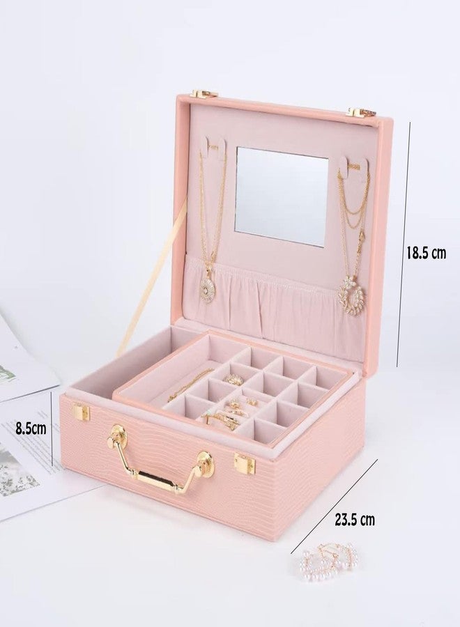 SIBY Leather Jewelry Organizers Storage Box For Necklaces Earrings Rings Bracelets Watches|Bangle Box For Women With Removable Tray|Jewelry Boxes With Two Layers Display For Girl'S Gift, Pink - Image 2