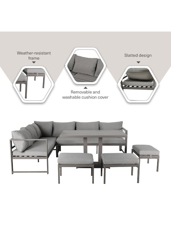 Pan Home Albann Outdoor 8 Seater Sofa Set (3 Ottoman + Table) - Light Grey  - Image 5