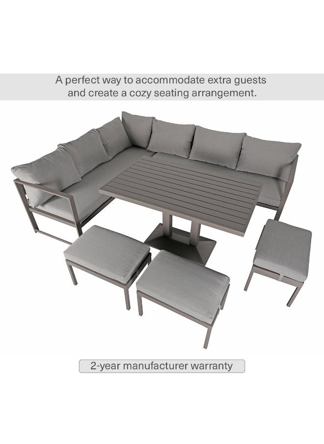 Pan Home Albann Outdoor 8 Seater Sofa Set (3 Ottoman + Table) - Light Grey  - Image 4