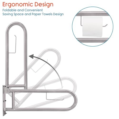 KosmoCare Heavy Duty SS304 Stainless Steel 25 mm Swing-up Toilet Grab Bar - 24 inches - Image 2