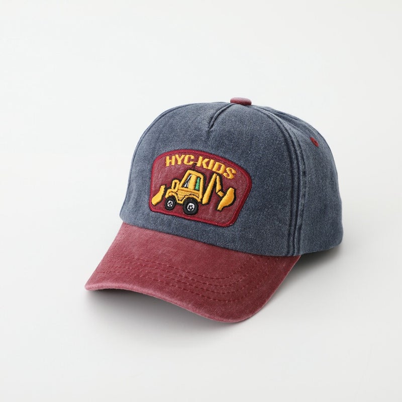 Excavator Kids Cap Washed Patch Baseball Hat Cotton - Image 1