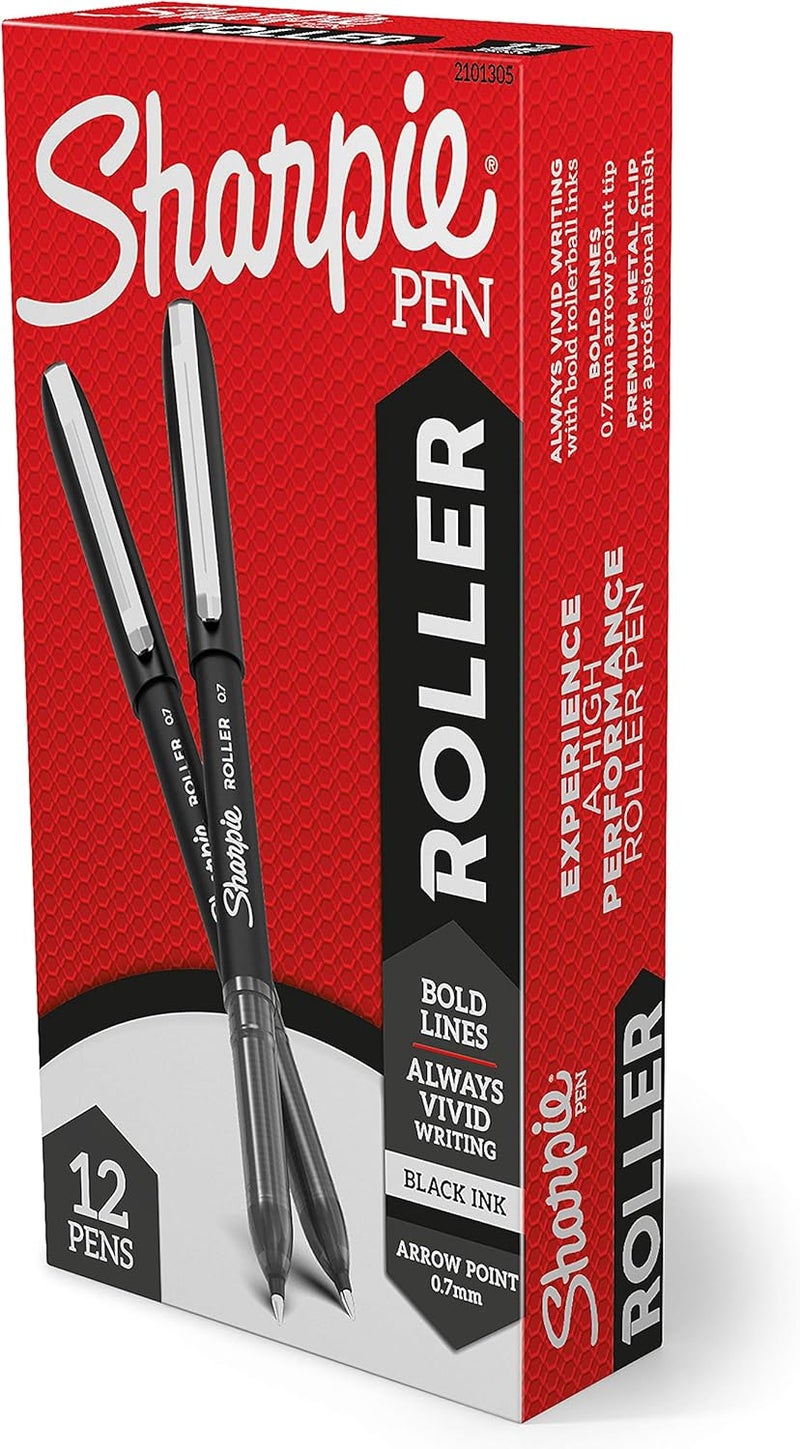 Sharpie Rollerball Pen Arrow Point 07mm Pen for Bold Lines Black Ink 12 Count - Image 1