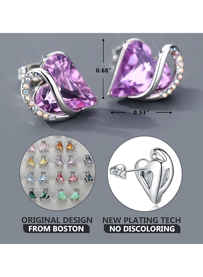 Leafael Infinity Love Heart Earrings For Women Birthstone Crystal Earrings With Healing Stones Silver Tone Crystal Stud Earrings Allergy Free Jewelry Gift For Women With Gift Box - Image 3