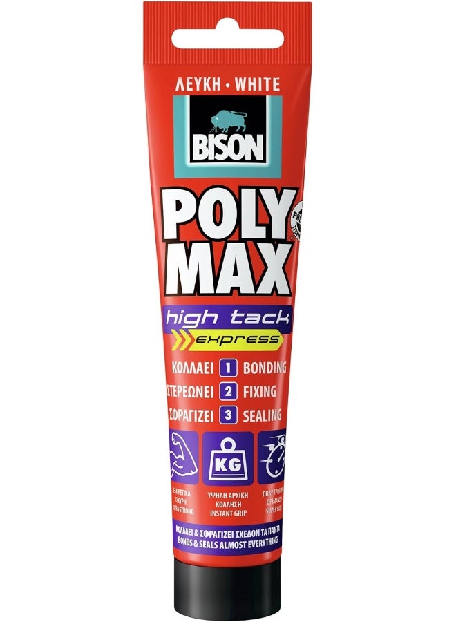 Bison Poly Max High Tack Express Construction Adhesive & Sealant Tube – 165g – Strong Instant Grab, Fast Curing, All-in-One Fixing Solution - Image 1