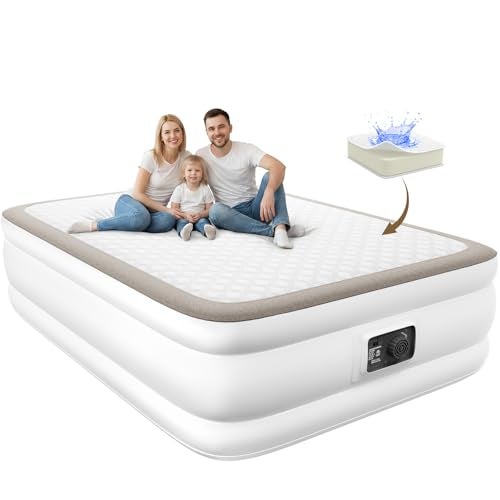 YENING Foam Air Mattress Queen with Built in Pump 18 Inch Tall Queen Size Inflatable Bed Self Inflate Blow up Airbed - Image 1