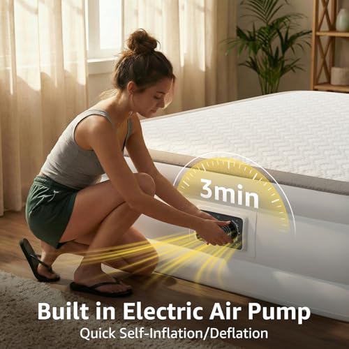 YENING Foam Air Mattress Queen with Built in Pump 18 Inch Tall Queen Size Inflatable Bed Self Inflate Blow up Airbed - Image 3