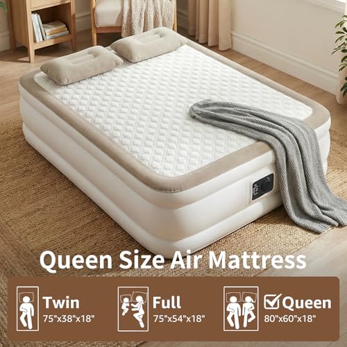 YENING Foam Air Mattress Queen with Built in Pump 18 Inch Tall Queen Size Inflatable Bed Self Inflate Blow up Airbed - Image 4