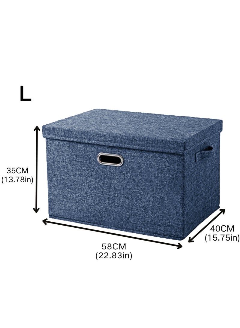 LOOPITYS Cotton Linen Folding Storage Boxes With Lids Decorate The Handle Storage Box With Lid Environmental Protection Durable Fabric Storage For Bedroom Living Room（Blue，58*40*35cm） - Image 4