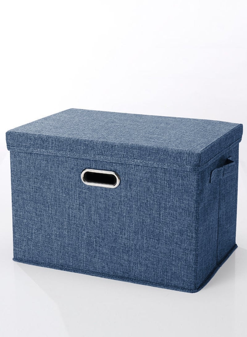 LOOPITYS Cotton Linen Folding Storage Boxes With Lids Decorate The Handle Storage Box With Lid Environmental Protection Durable Fabric Storage For Bedroom Living Room（Blue，58*40*35cm） - Image 5