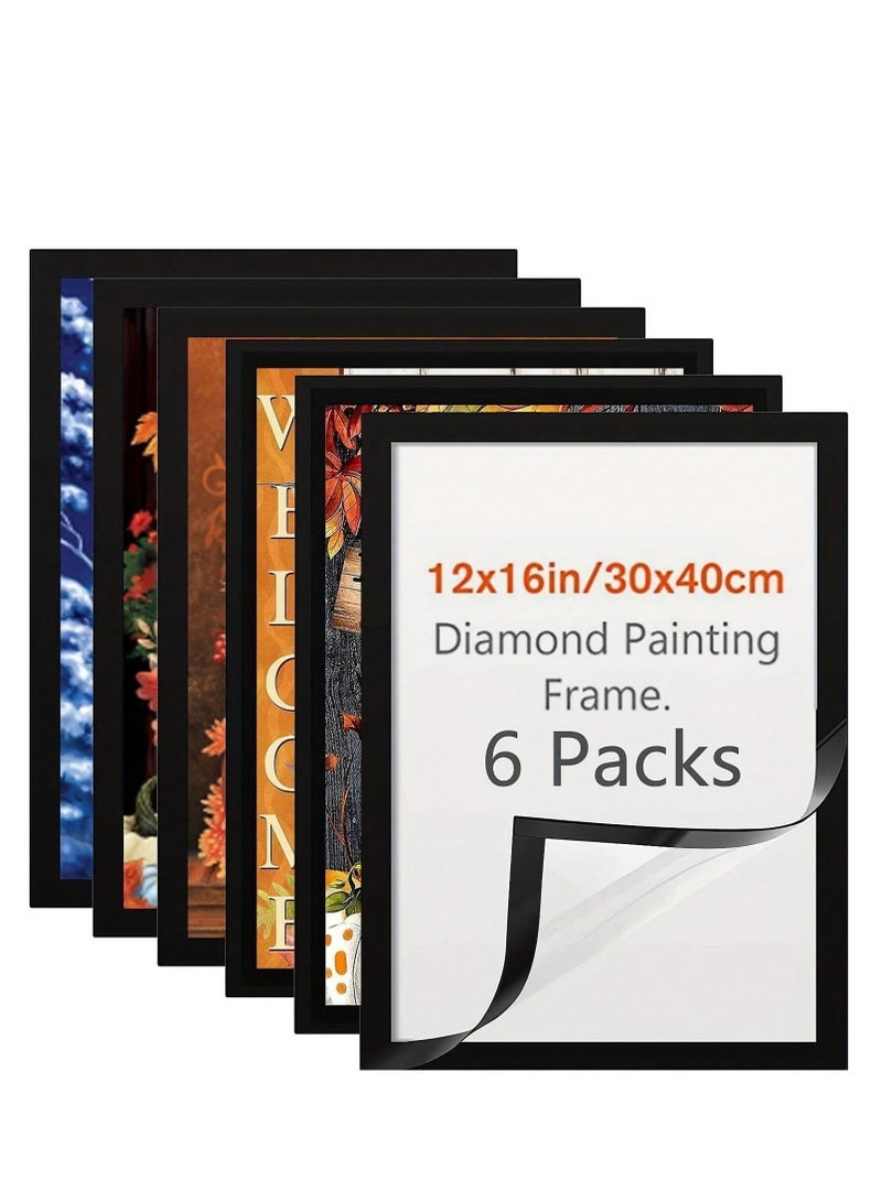 6pcs Magnetic Diamond Art Frame 30.48X40.64cm - Self-Adhesive, Fits 25.4X35.56cm Paintings | Versatile Display For Walls, Windows, Doors | Black,room decor home decorations wall art storage  - Image 1