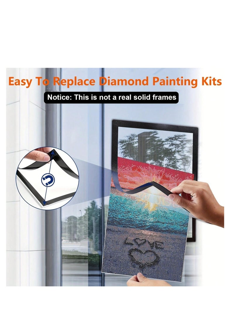 6pcs Magnetic Diamond Art Frame 30.48X40.64cm - Self-Adhesive, Fits 25.4X35.56cm Paintings | Versatile Display For Walls, Windows, Doors | Black,room decor home decorations wall art storage  - Image 2