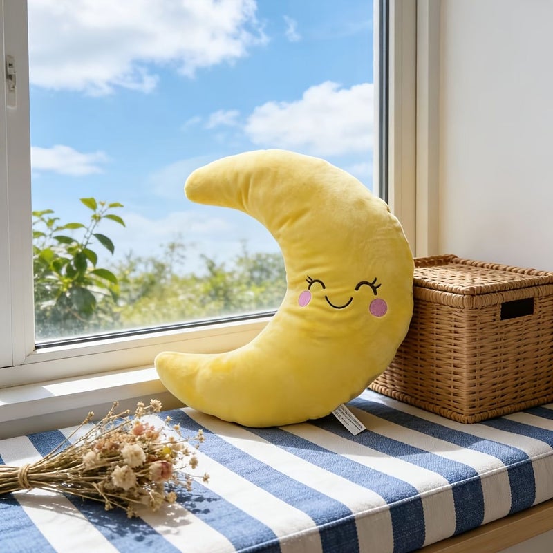 Smiling Moon Shaped Pillow Fluffy Yellow Crescent Cushion Moon 1 Pcs Modern Multicolor Moon Phase Bed Sofa Decor Machine Washable Soft Throw Pillow For Room Living Room Year Round Cozy Accent - Image 2