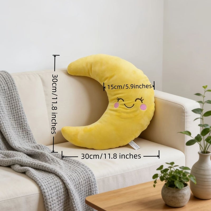 Smiling Moon Shaped Pillow Fluffy Yellow Crescent Cushion Moon 1 Pcs Modern Multicolor Moon Phase Bed Sofa Decor Machine Washable Soft Throw Pillow For Room Living Room Year Round Cozy Accent - Image 3