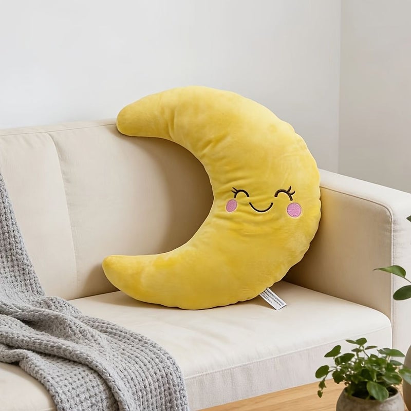 Smiling Moon Shaped Pillow Fluffy Yellow Crescent Cushion Moon 1 Pcs Modern Multicolor Moon Phase Bed Sofa Decor Machine Washable Soft Throw Pillow For Room Living Room Year Round Cozy Accent - Image 1