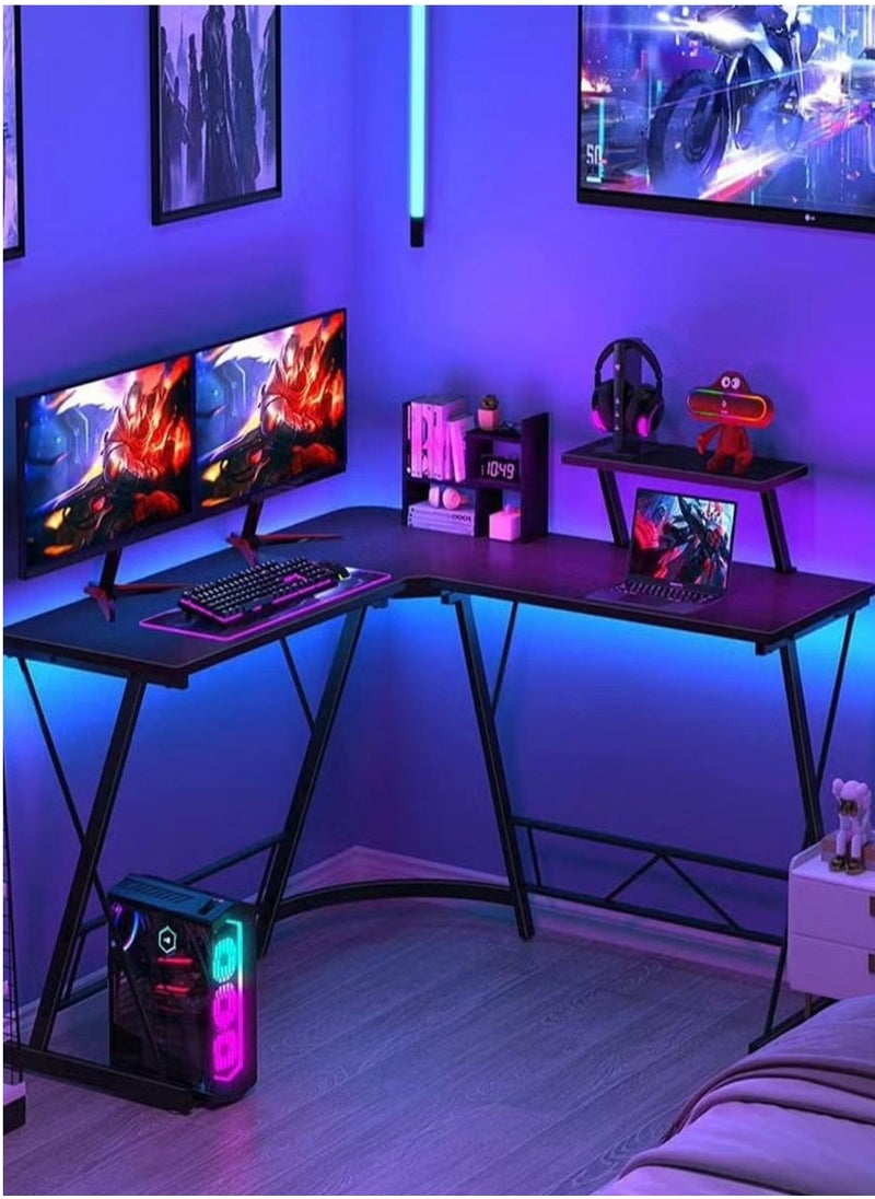 L Shaped Desk Corner Computer Table Home Gaming Desk Office Writing Workstation Space-Saving Easy to Assemble Black EI-104