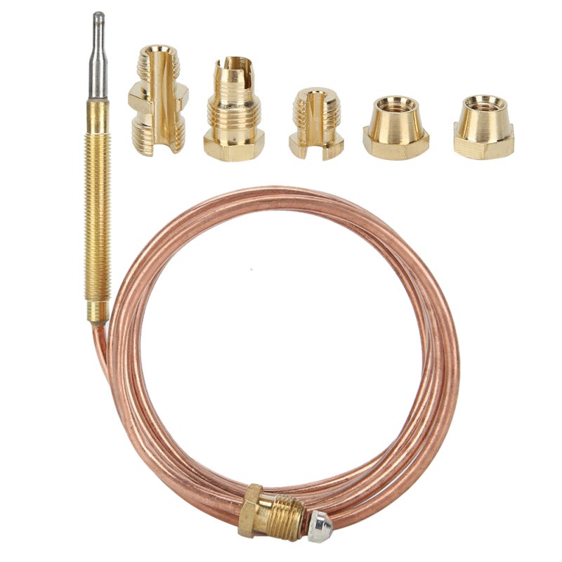 Gas Stove Thermocouple Kit 24in Length - Practical Durable Flameout Protection Sensor with 5pcs Adapter Nuts for Oven Fireplace Heating Appliances - Image 1