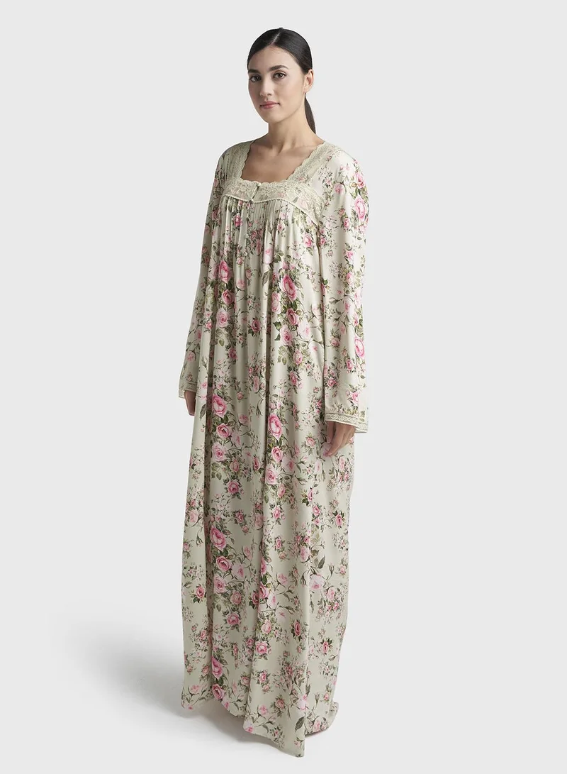 Kashkha  Seafoam Green Print Rayon Long Nightwear Dress (CNH500) for Women | Best Price UAE