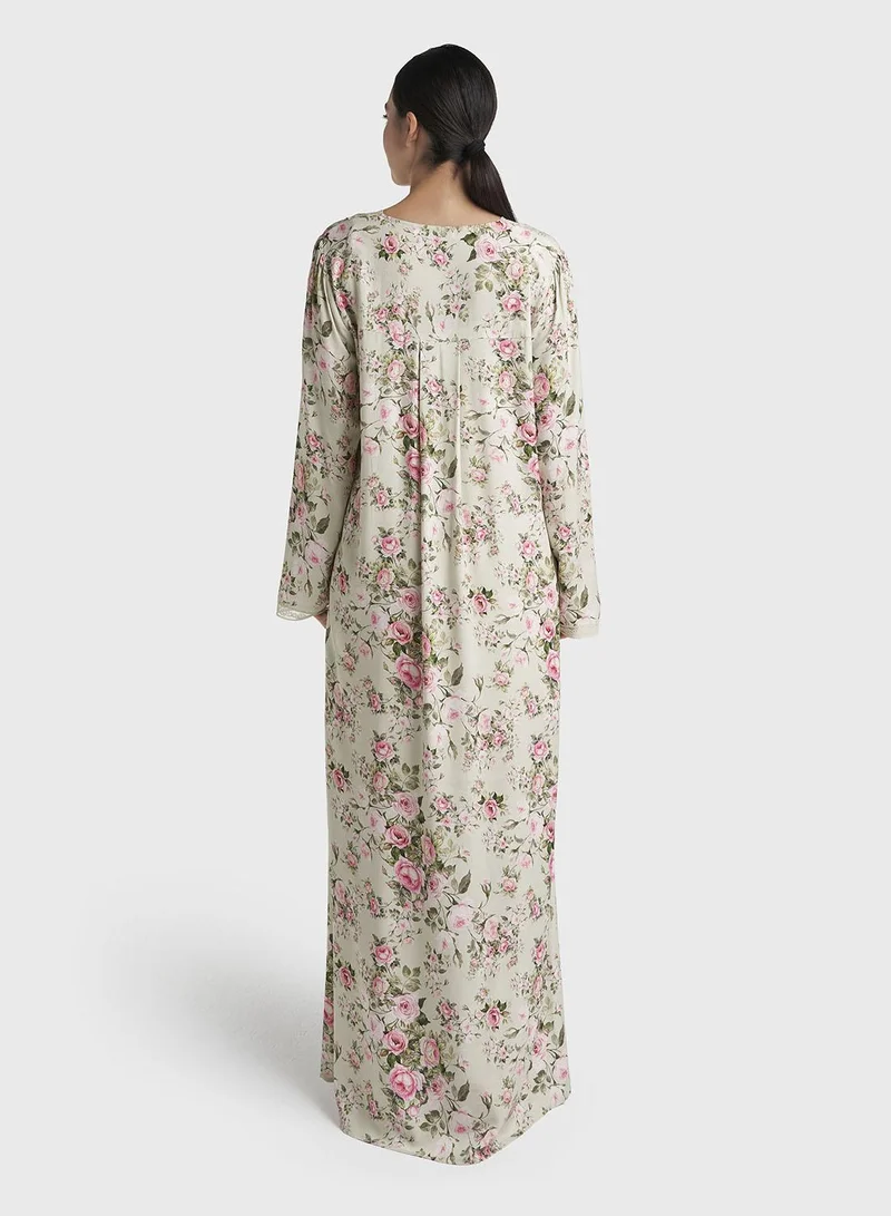 Kashkha  Seafoam Green Print Rayon Long Nightwear Dress (CNH500) for Women | Best Price UAE