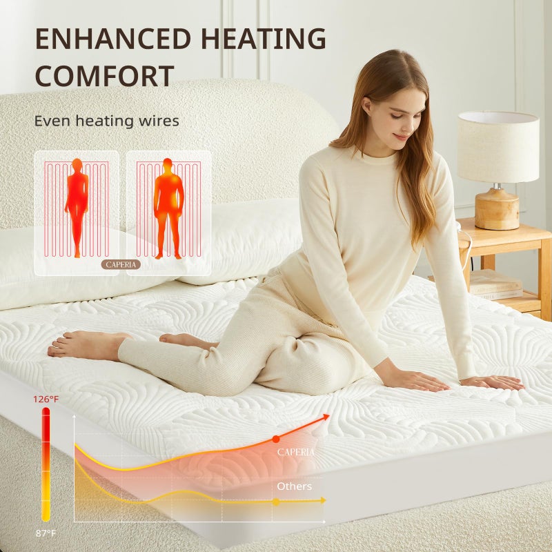 Caperia Heated Mattress Pad Full, Electric Mattress Pad Bed Warmer with 9 Heat Settings, Memory Function, 1-12 Hours Auto Off, Deep Pocket, Machine Washable, 54"x 75" - Image 5