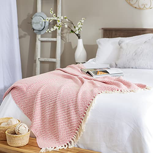 DII Modern Zig Zag Throw Blanket Woven Cotton, Hand-Knotted 2.5" Fringe, 50x60, Blush Pink - Image 4