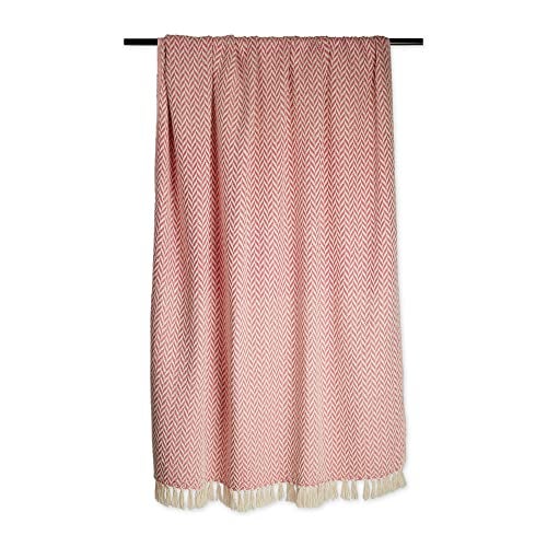 DII Modern Zig Zag Throw Blanket Woven Cotton, Hand-Knotted 2.5" Fringe, 50x60, Blush Pink - Image 2