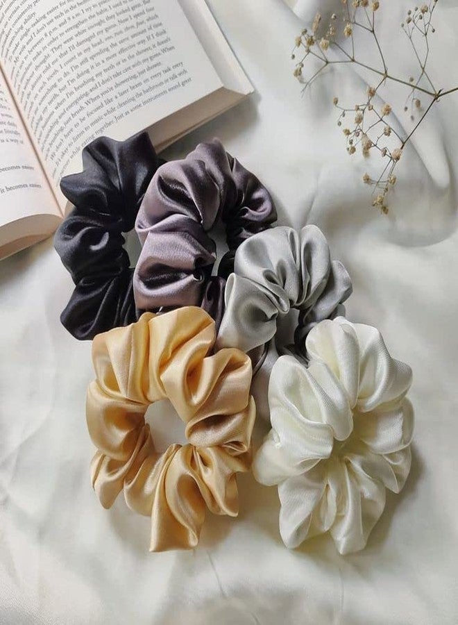 Atrube's Luxury Silk Satin Scrunchies for Women/girls - Multi-Color Scrunchies| Less Hair Fall, Quality Tie Elastic Pack of 6 (Caramel) - Image 1