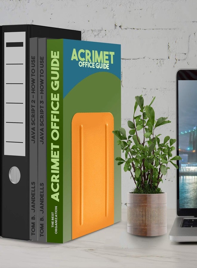 Acrimet Metal Bookends, Non-Skid Book Stand for Shelves, Heavy Duty Book Stopper, 6-7/8" H x 4" W x 4-1/2“ D, Orange Citrus, 1 Pair - Image 4