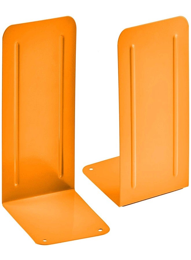 Acrimet Metal Bookends, Non-Skid Book Stand for Shelves, Heavy Duty Book Stopper, 6-7/8" H x 4" W x 4-1/2“ D, Orange Citrus, 1 Pair - Image 1