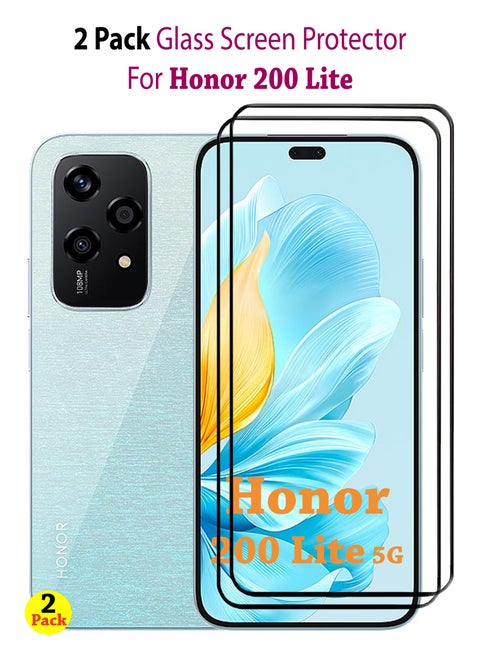 2 Pack Screen Protector for Honor 200 Lite 5G | Tempered Glass Available in Combo Pack | Screen Protector Full HD Quality Tempered Glass Anti-Scratch Edge To Edge Coverage With Easy Installation Kit - Black