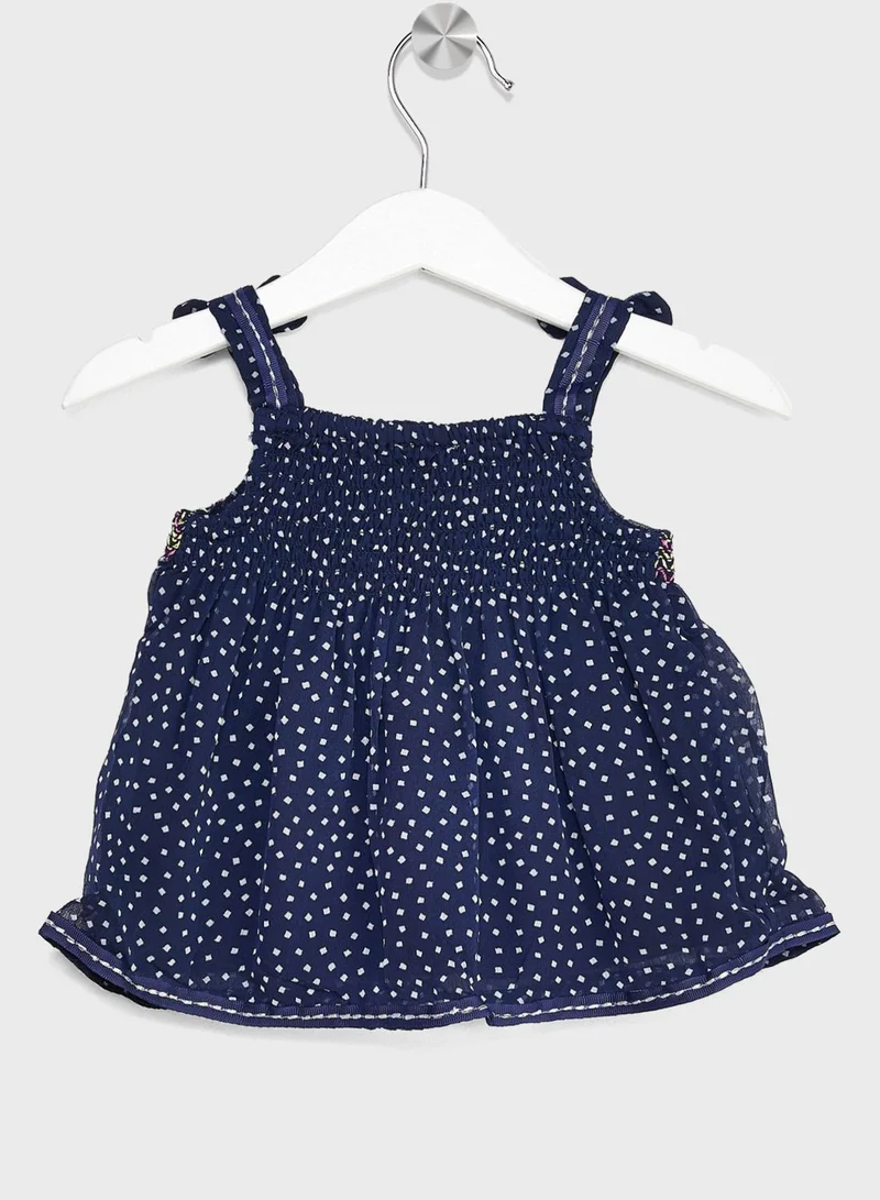 Nautinati Nauti Nati Girls Navy Blue  White Self Design Top With Pure Cotton Shorts