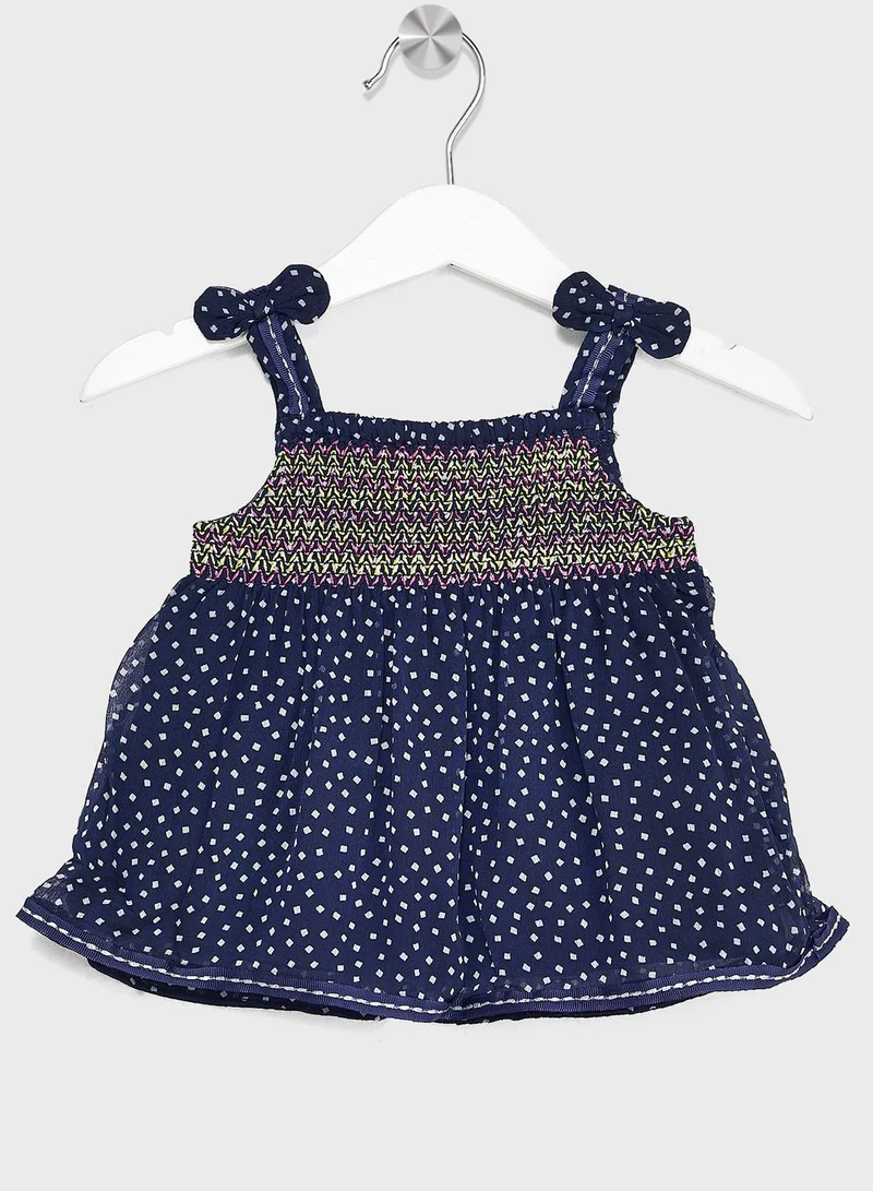 Nautinati Nauti Nati Girls Navy Blue  White Self Design Top With Pure Cotton Shorts