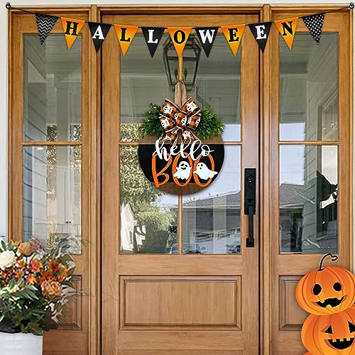 Wazoci Halloween Door Hanger Sign Decorations, Cute Ghost Welcome Wood Wreaths Decor for Front Door Farmhouse Porch Wall Decor Outdoor (Halloween Ghost) - Image 5