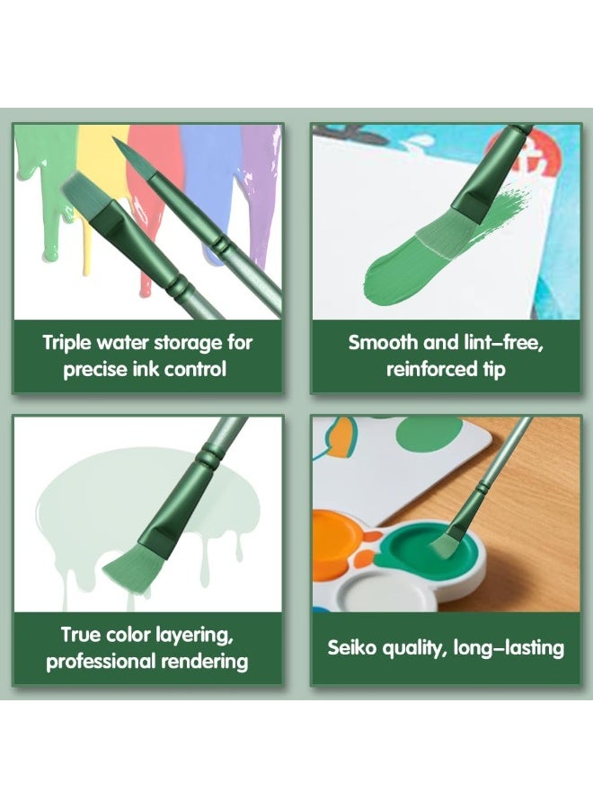مجموعة فرشاة طلاء أكريليك، 6 قطع فرش ألوان مائية، فرش شعر نايلون للرسم لجميع الأغراض للطلاء بالزيوت والألوان المائية للمبتدئين (6، أخضر) - Image 4