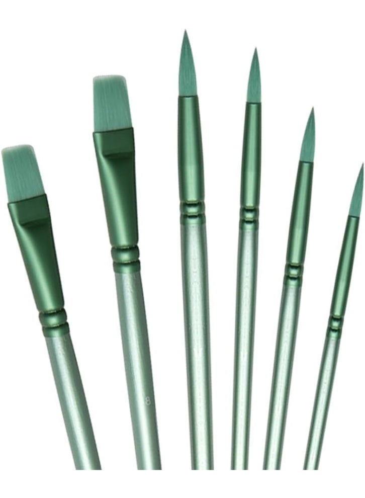مجموعة فرشاة طلاء أكريليك، 6 قطع فرش ألوان مائية، فرش شعر نايلون للرسم لجميع الأغراض للطلاء بالزيوت والألوان المائية للمبتدئين (6، أخضر) - Image 1