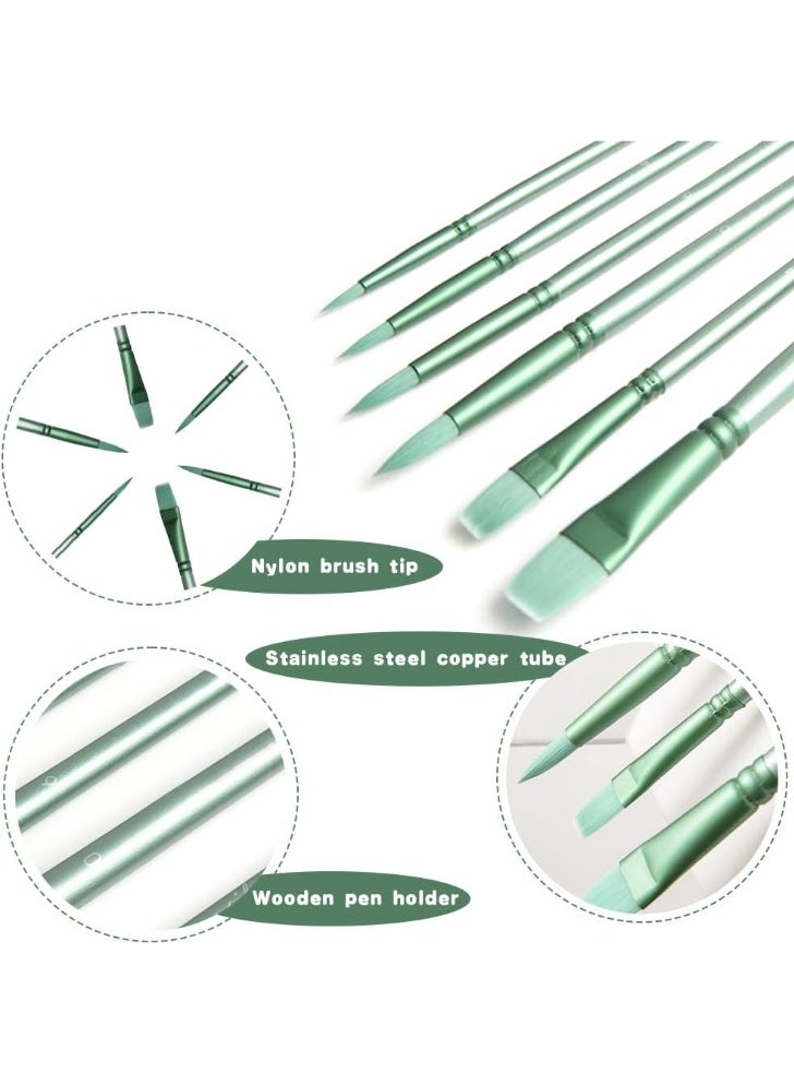 مجموعة فرشاة طلاء أكريليك، 6 قطع فرش ألوان مائية، فرش شعر نايلون للرسم لجميع الأغراض للطلاء بالزيوت والألوان المائية للمبتدئين (6، أخضر) - Image 3