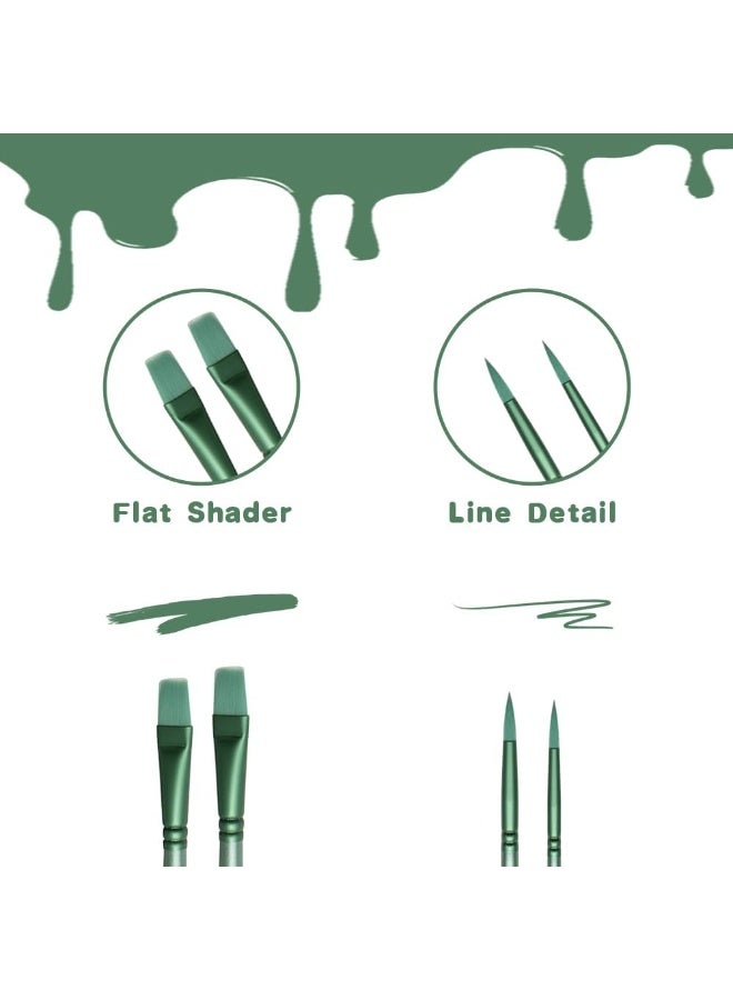 مجموعة فرشاة طلاء أكريليك، 6 قطع فرش ألوان مائية، فرش شعر نايلون للرسم لجميع الأغراض للطلاء بالزيوت والألوان المائية للمبتدئين (6، أخضر) - Image 2