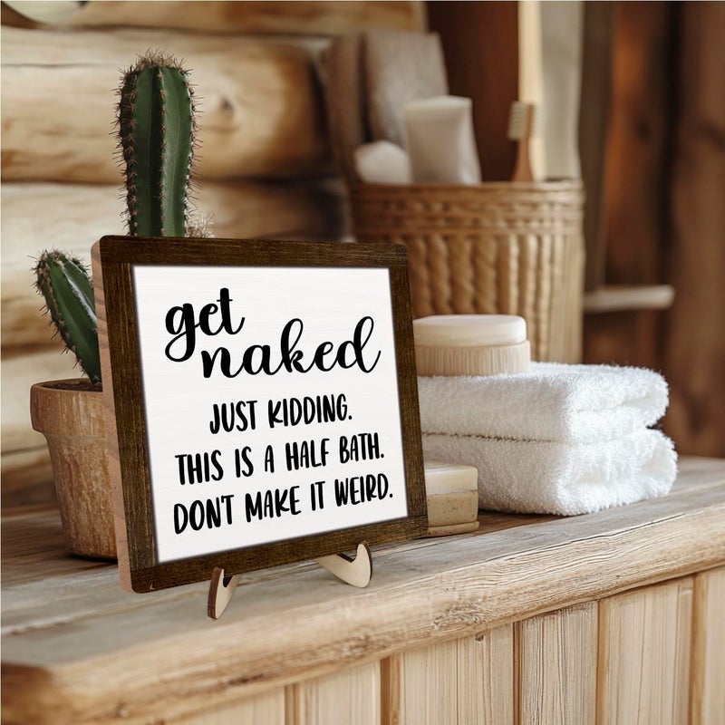 DMADNF Bathroom Decor, Vintage Bathroom Wood Plaque Sign, Life is Like The Bathroom Sign Desk Decor, Farmhouse Decor for Shelf Bathroom Toilet Home Decor 5.9x5.9 Inch (Brown) - Image 3