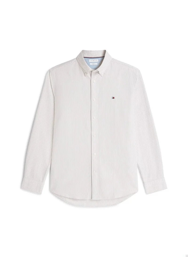 Tommy Hilfiger Coastal Taupe / Stripe Heritage Stripe Regular Fit Oxford Shirt for Men | Best Price UAE