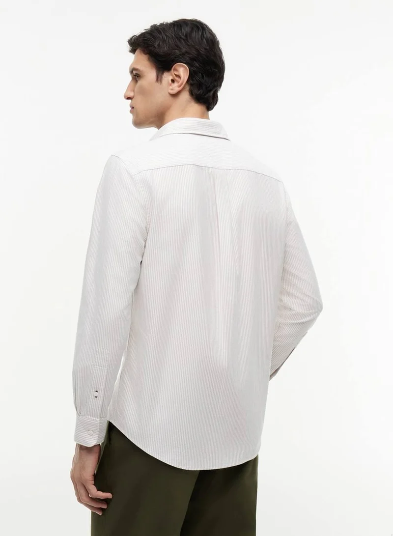 Tommy Hilfiger Coastal Taupe / Stripe Heritage Stripe Regular Fit Oxford Shirt for Men | Best Price UAE