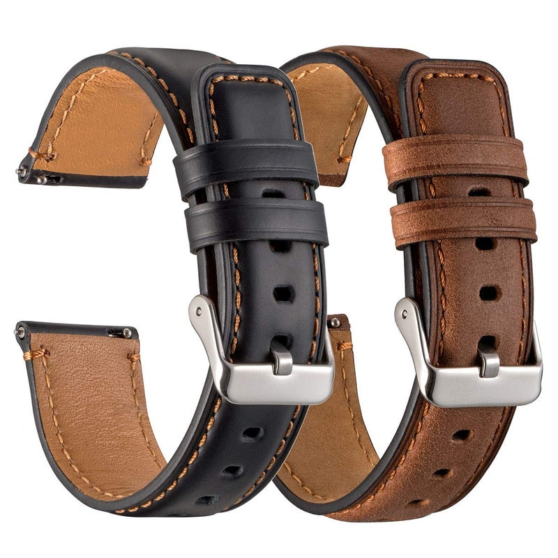 Snowoxen Galaxy Watch 46mm Band 2 Pack, Compatible with Samsung Galaxy Watch 8 Classic 46mm and Galaxy 46mm Watch Bands, Width 22mm Watch Band Quick Release Leather Straps Unisex Size (Black+Brown) - Image 1