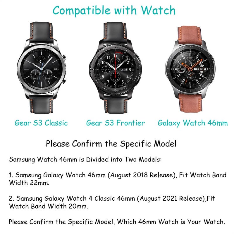 Snowoxen Galaxy Watch 46mm Band 2 Pack, Compatible with Samsung Galaxy Watch 8 Classic 46mm and Galaxy 46mm Watch Bands, Width 22mm Watch Band Quick Release Leather Straps Unisex Size (Black+Brown) - Image 3