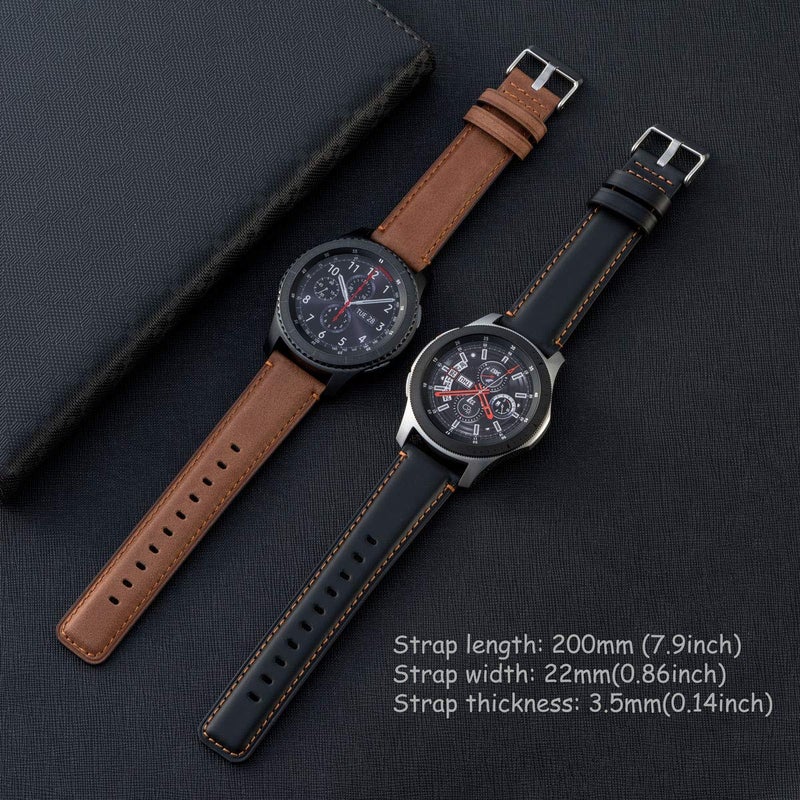 Snowoxen Galaxy Watch 46mm Band 2 Pack, Compatible with Samsung Galaxy Watch 8 Classic 46mm and Galaxy 46mm Watch Bands, Width 22mm Watch Band Quick Release Leather Straps Unisex Size (Black+Brown) - Image 2